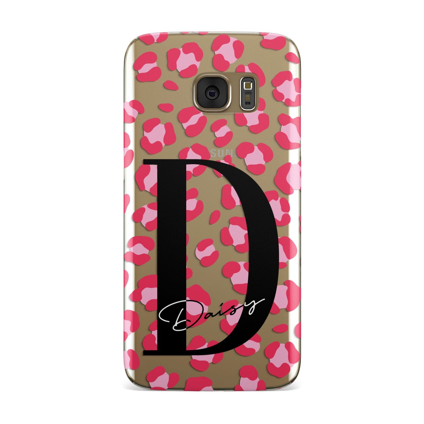 Personalised Pink Clear Leopard Print Samsung Galaxy Case