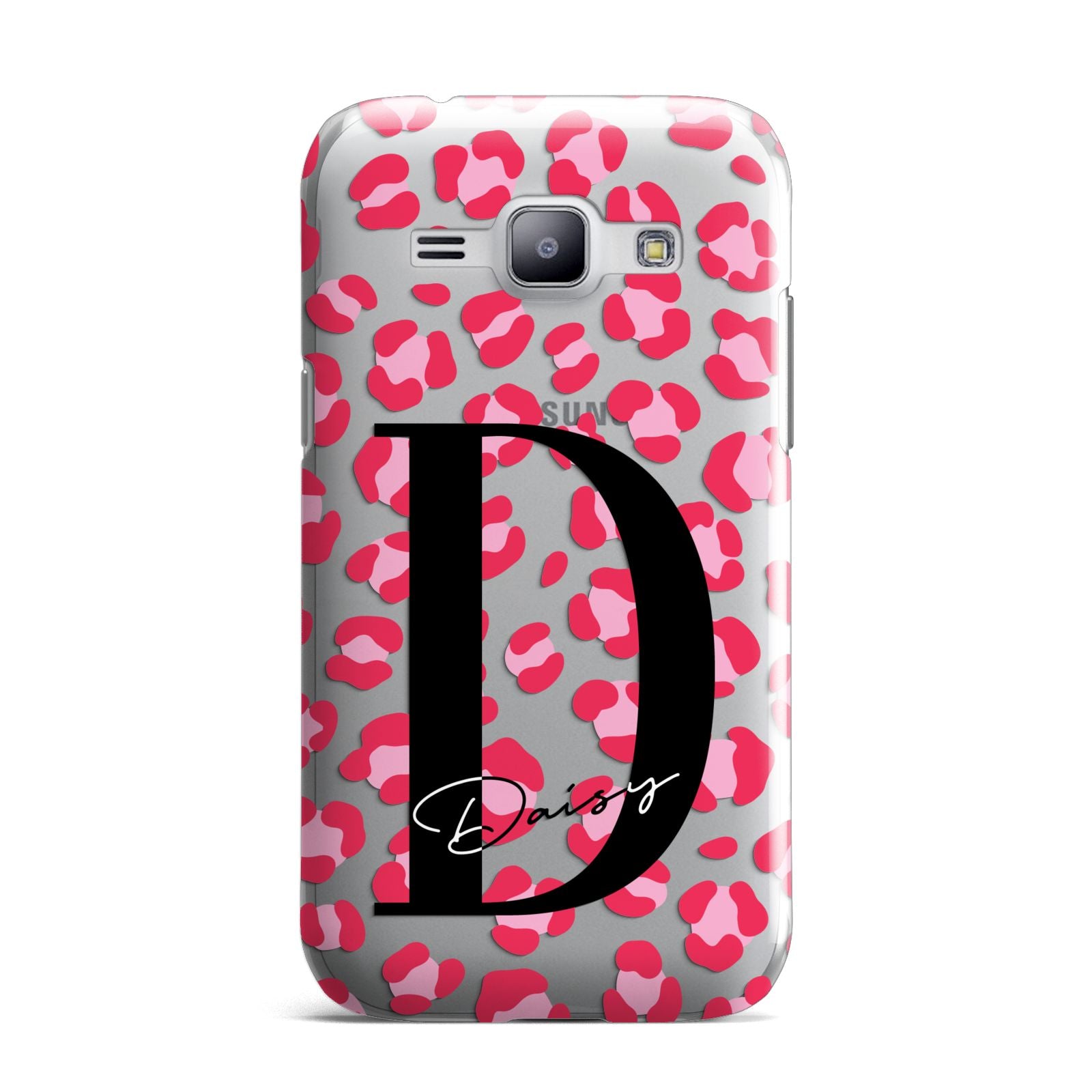 Personalised Pink Clear Leopard Print Samsung Galaxy J1 2015 Case