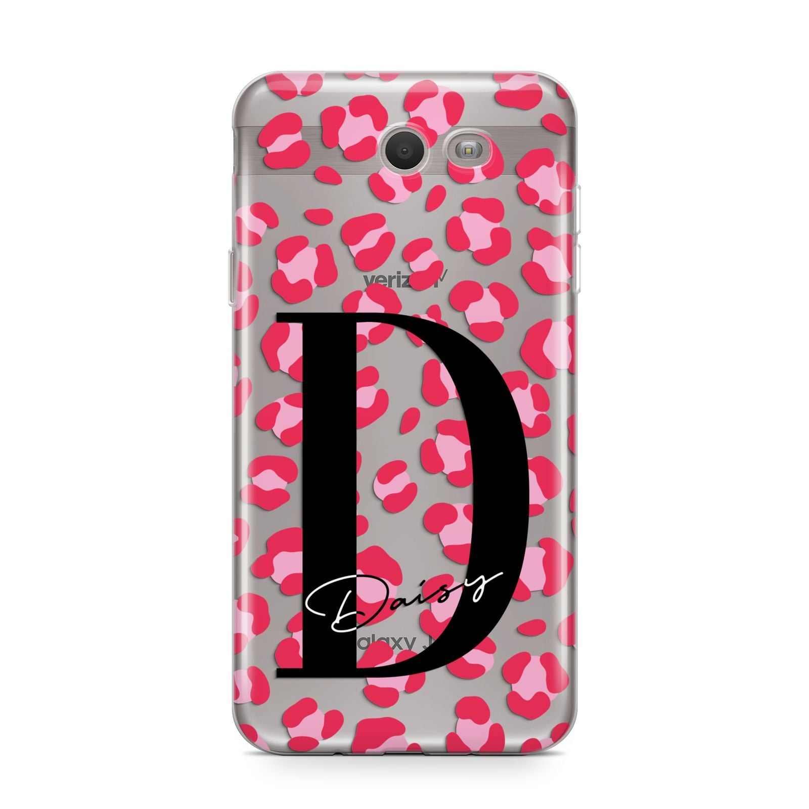 Personalised Pink Clear Leopard Print Samsung Galaxy J7 2017 Case