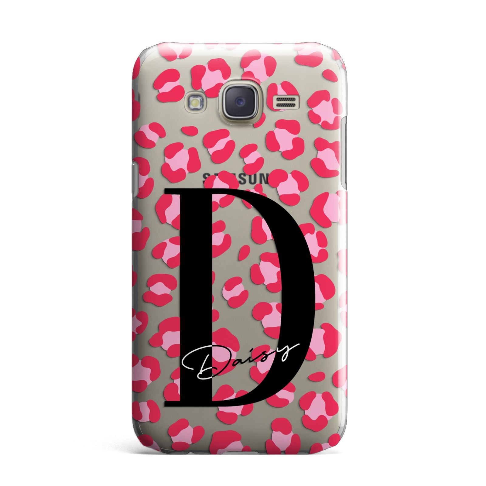 Personalised Pink Clear Leopard Print Samsung Galaxy J7 Case