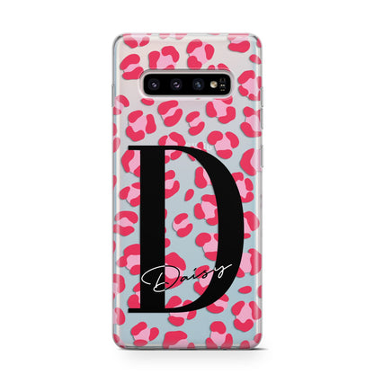 Personalised Pink Clear Leopard Print Samsung Galaxy S10 Case