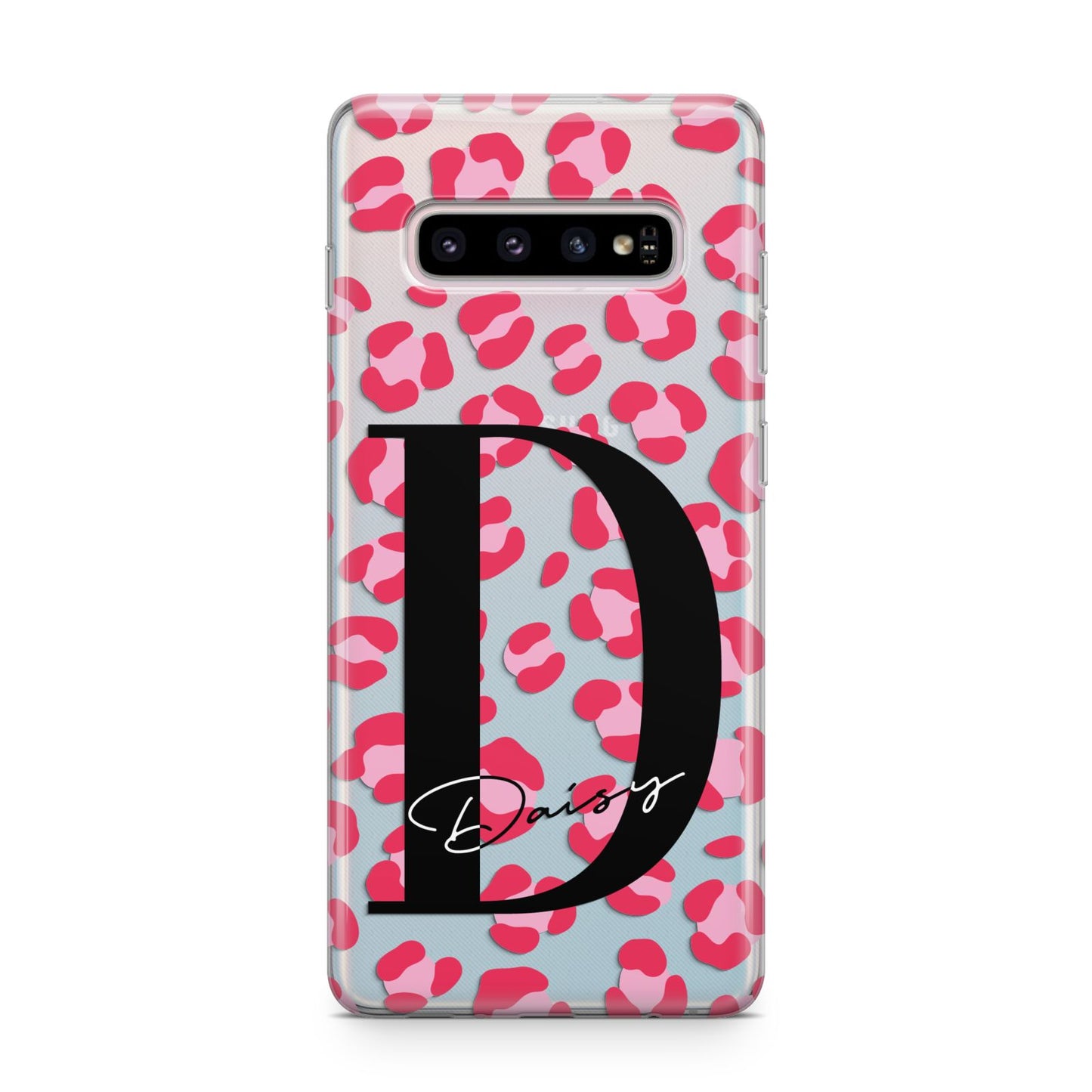 Personalised Pink Clear Leopard Print Samsung Galaxy S10 Plus Case