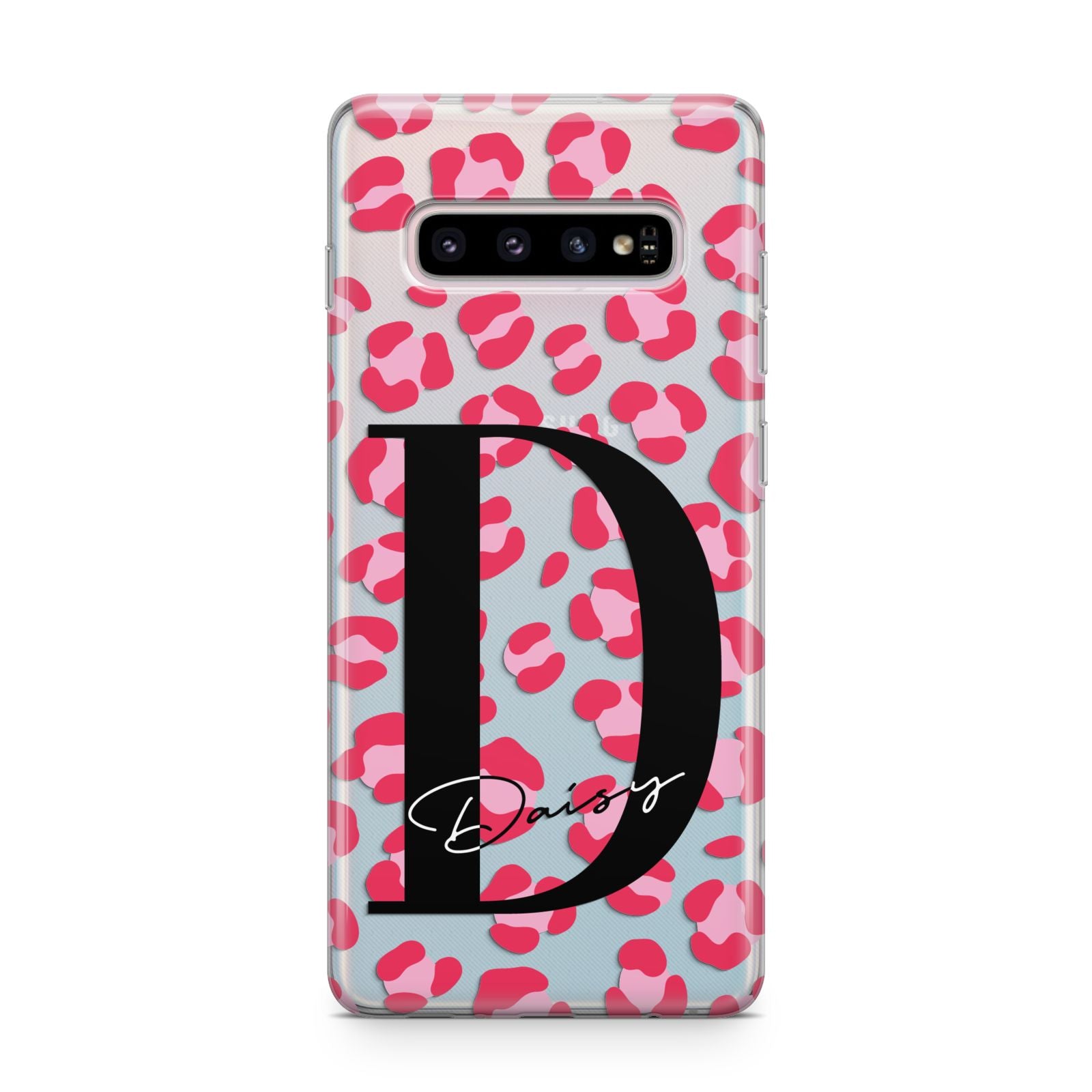 Personalised Pink Clear Leopard Print Samsung Galaxy S10 Plus Case