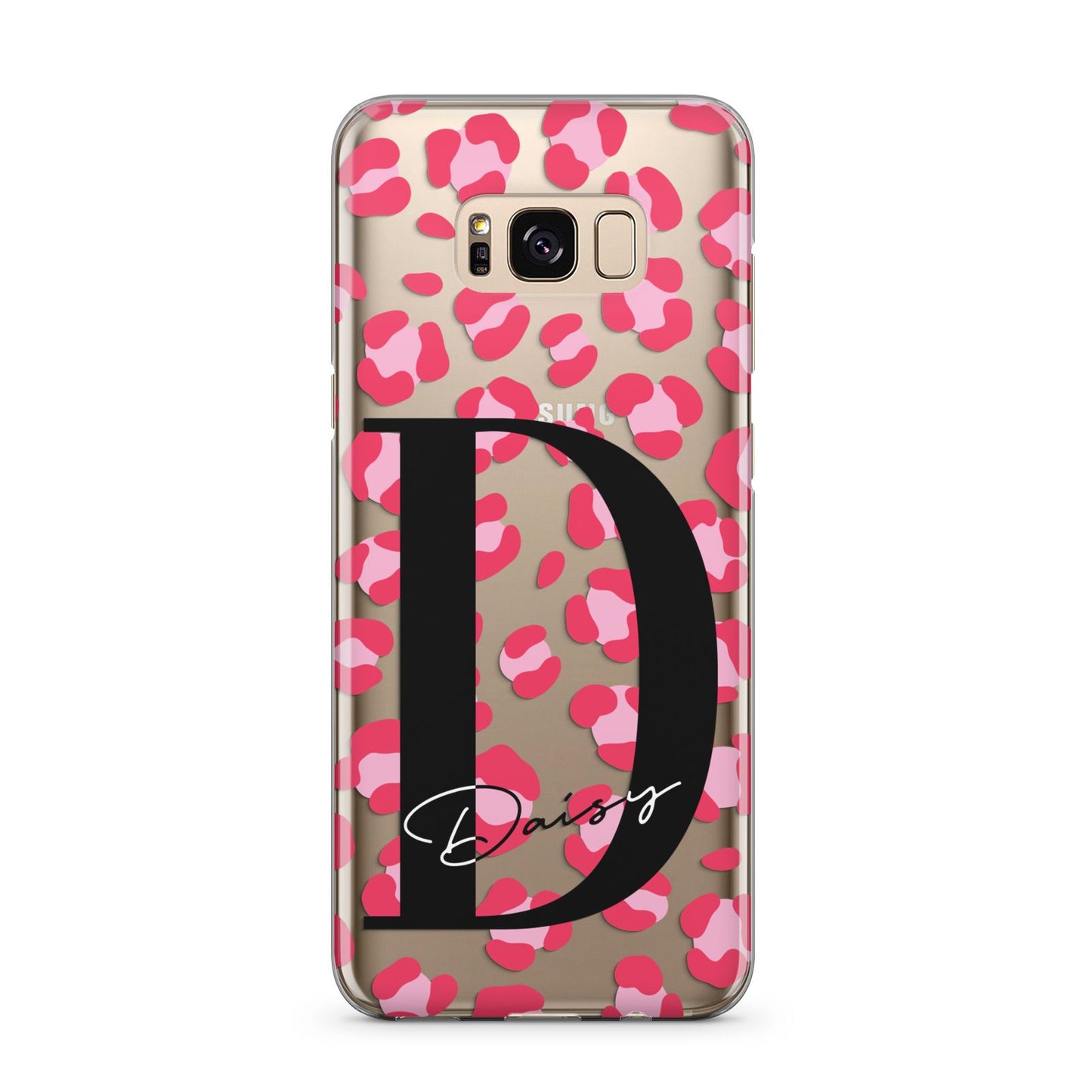Personalised Pink Clear Leopard Print Samsung Galaxy S8 Plus Case