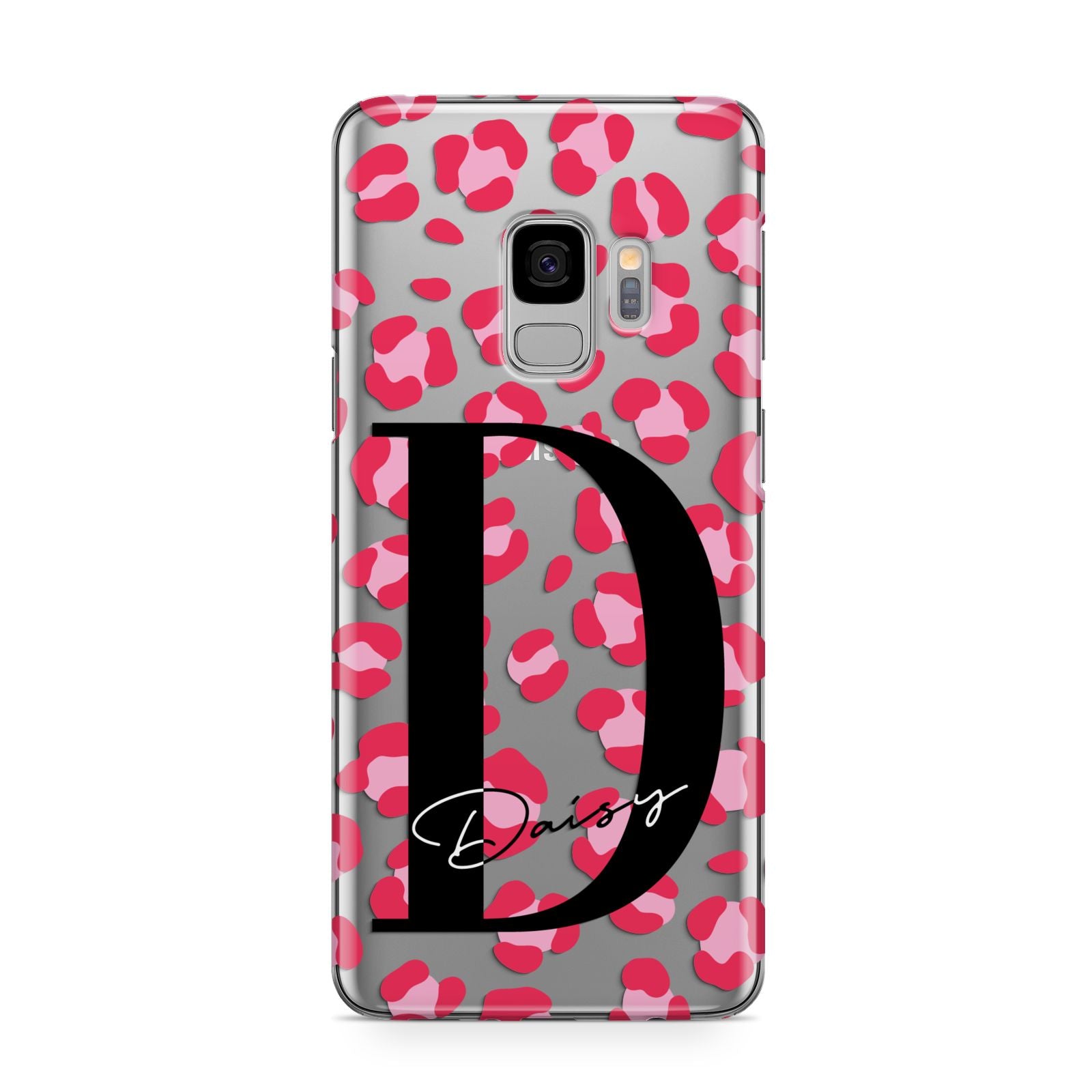 Personalised Pink Clear Leopard Print Samsung Galaxy S9 Case