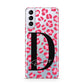 Personalised Pink Clear Leopard Print Samsung S21 Plus Case