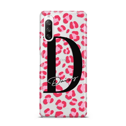 Personalised Pink Clear Leopard Print Sony Xperia 10 III Case