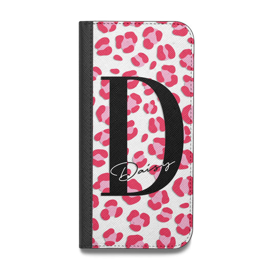 Personalised Pink Clear Leopard Print Vegan Leather Flip Samsung Case