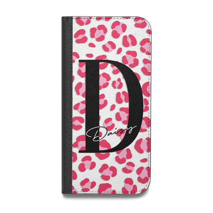 Personalised Pink Clear Leopard Print Vegan Leather Flip iPhone Case