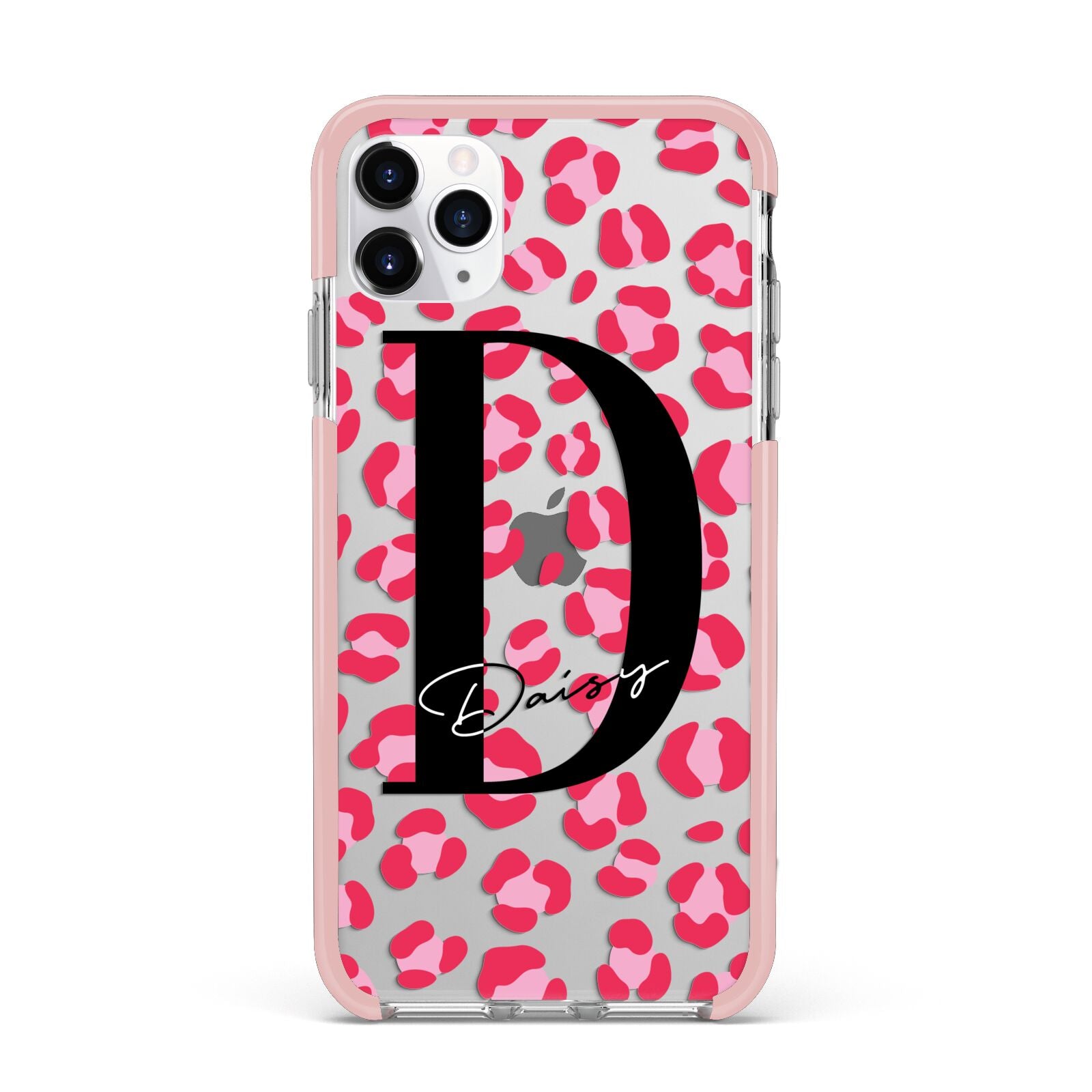 Personalised Pink Clear Leopard Print iPhone 11 Pro Max Impact Pink Edge Case