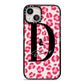 Personalised Pink Clear Leopard Print iPhone 13 Black Impact Case on Silver phone