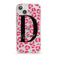 Personalised Pink Clear Leopard Print iPhone 13 Clear Bumper Case