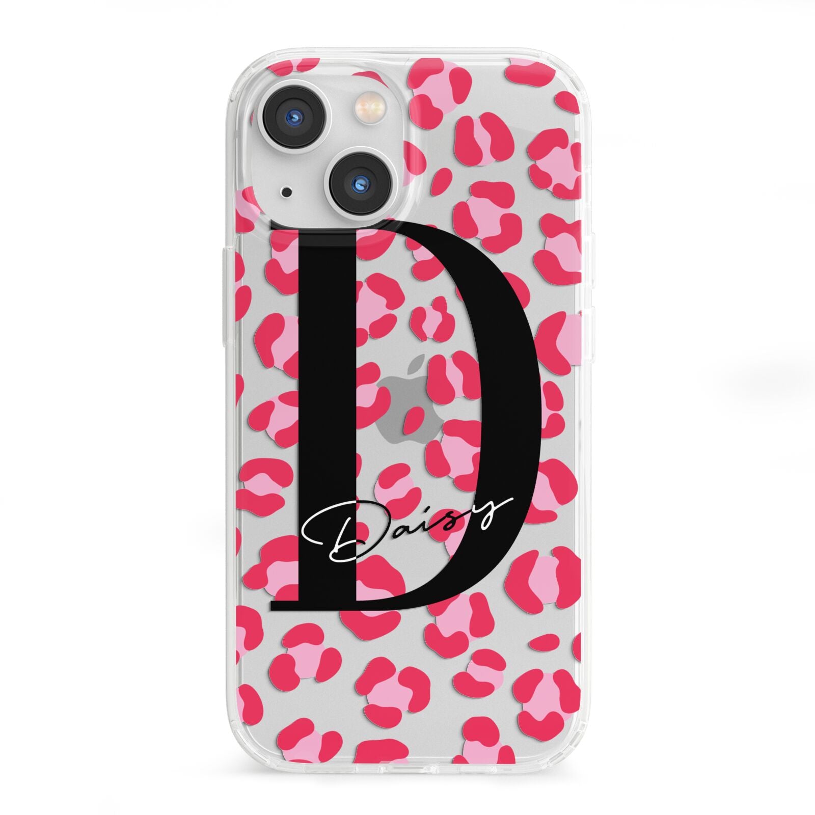 Personalised Pink Clear Leopard Print iPhone 13 Mini Clear Bumper Case