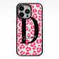 Personalised Pink Clear Leopard Print iPhone 13 Pro Black Impact Case on Silver phone