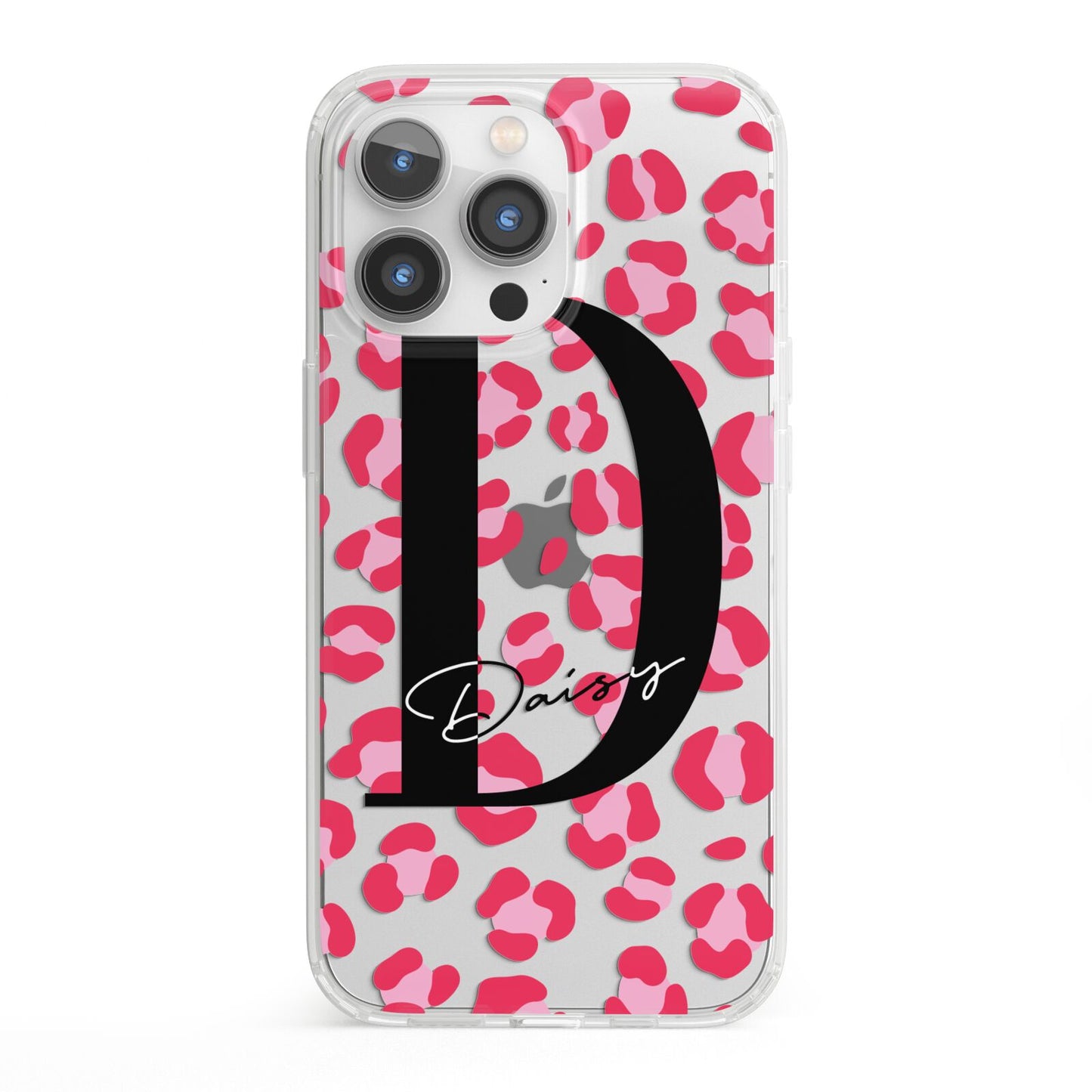 Personalised Pink Clear Leopard Print iPhone 13 Pro Clear Bumper Case