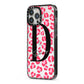 Personalised Pink Clear Leopard Print iPhone 13 Pro Max Black Impact Case Side Angle on Silver phone
