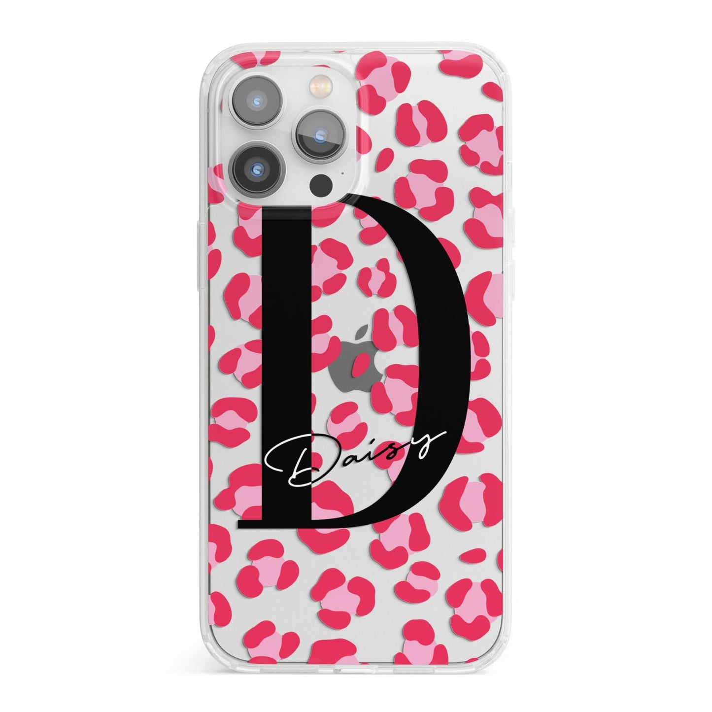 Personalised Pink Clear Leopard Print iPhone 13 Pro Max Clear Bumper Case