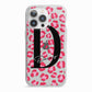 Personalised Pink Clear Leopard Print iPhone 13 Pro TPU Impact Case with White Edges