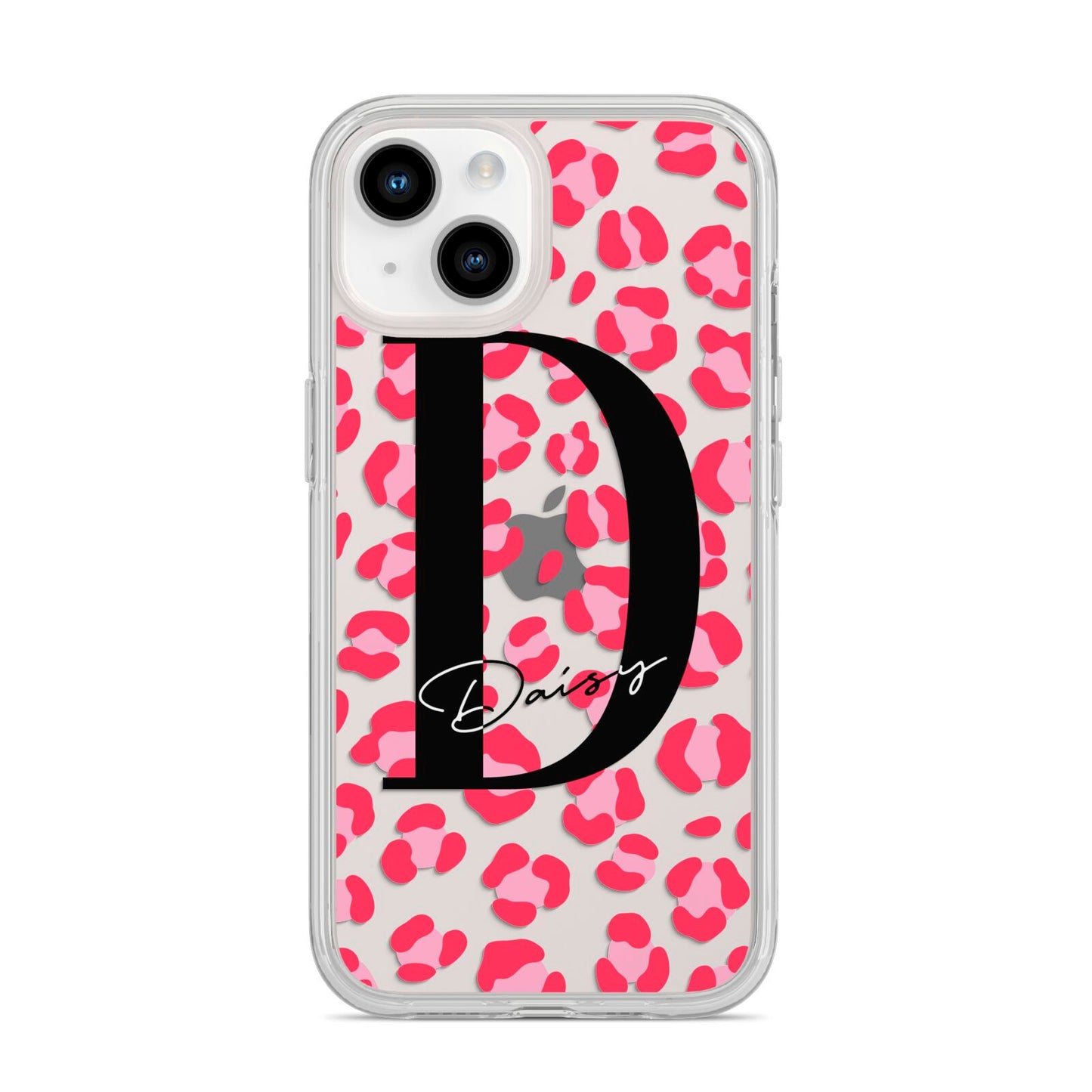 Personalised Pink Clear Leopard Print iPhone 14 Clear Tough Case Starlight