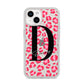 Personalised Pink Clear Leopard Print iPhone 14 Glitter Tough Case Starlight