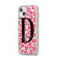 Personalised Pink Clear Leopard Print iPhone 14 Plus Clear Tough Case Starlight Angled Image