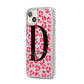 Personalised Pink Clear Leopard Print iPhone 14 Plus Glitter Tough Case Starlight Angled Image