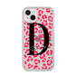 Personalised Pink Clear Leopard Print iPhone 14 Plus Glitter Tough Case Starlight