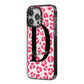 Personalised Pink Clear Leopard Print iPhone 14 Pro Max Black Impact Case Side Angle on Silver phone