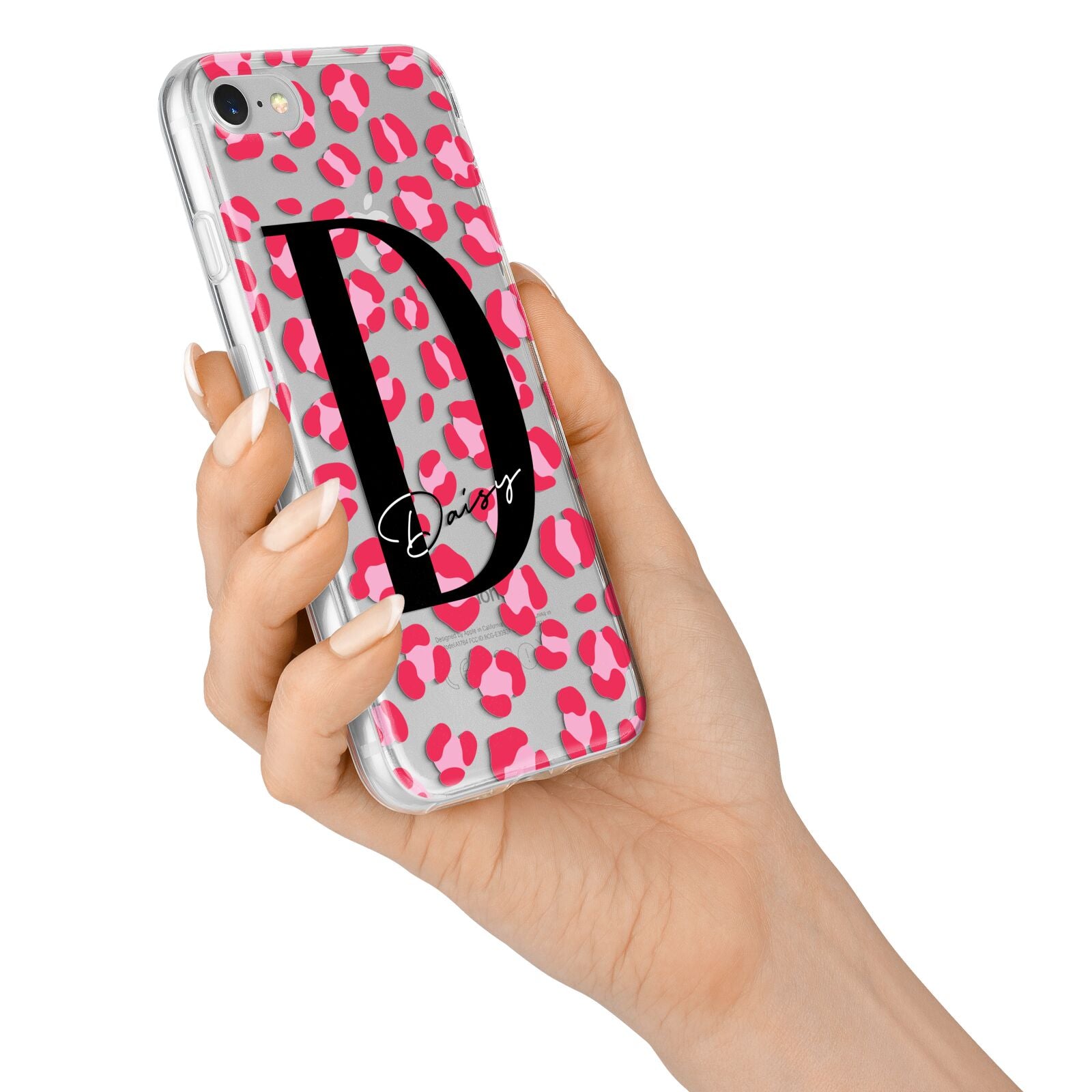 Personalised Pink Clear Leopard Print iPhone 7 Bumper Case on Silver iPhone Alternative Image