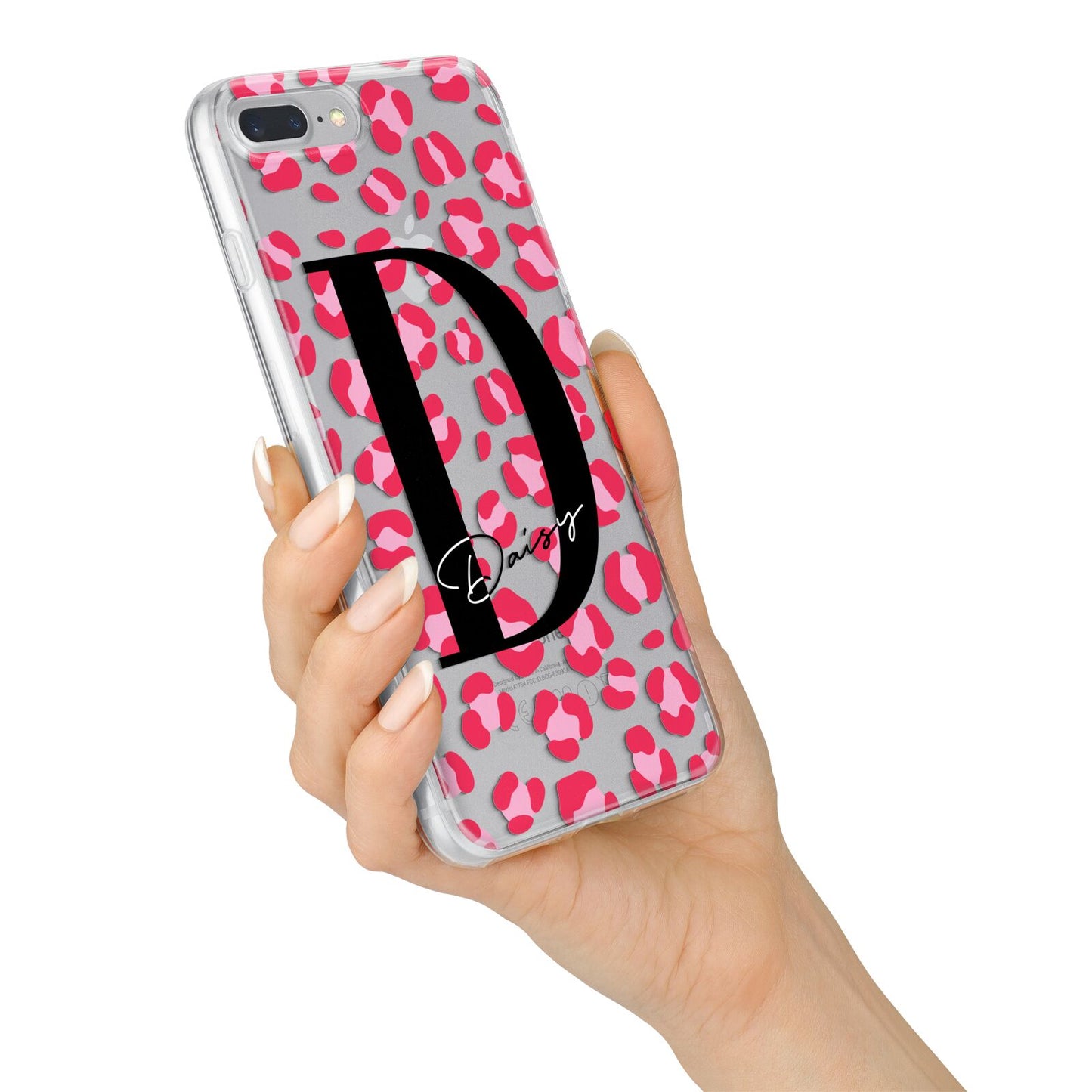 Personalised Pink Clear Leopard Print iPhone 7 Plus Bumper Case on Silver iPhone Alternative Image