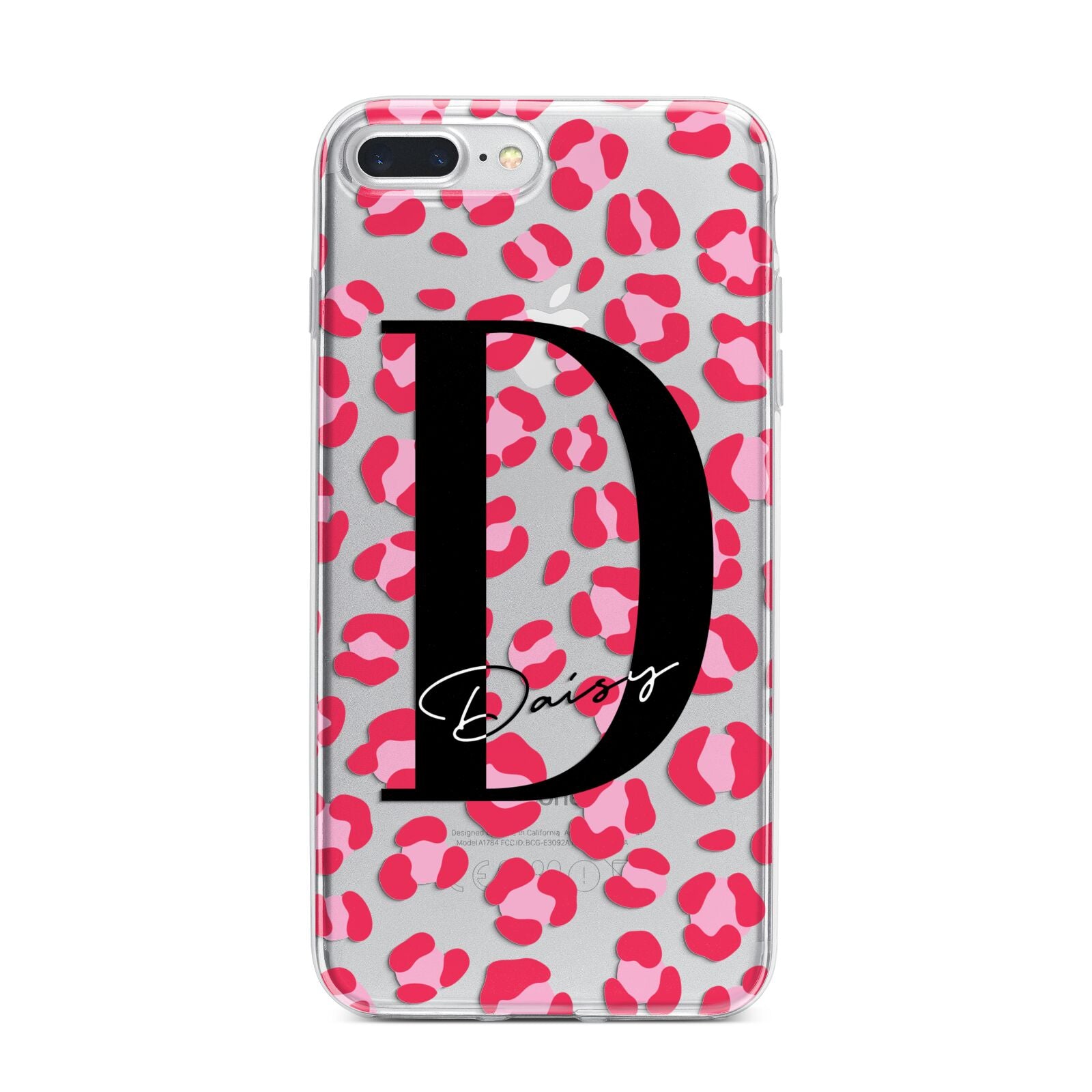 Personalised Pink Clear Leopard Print iPhone 7 Plus Bumper Case on Silver iPhone