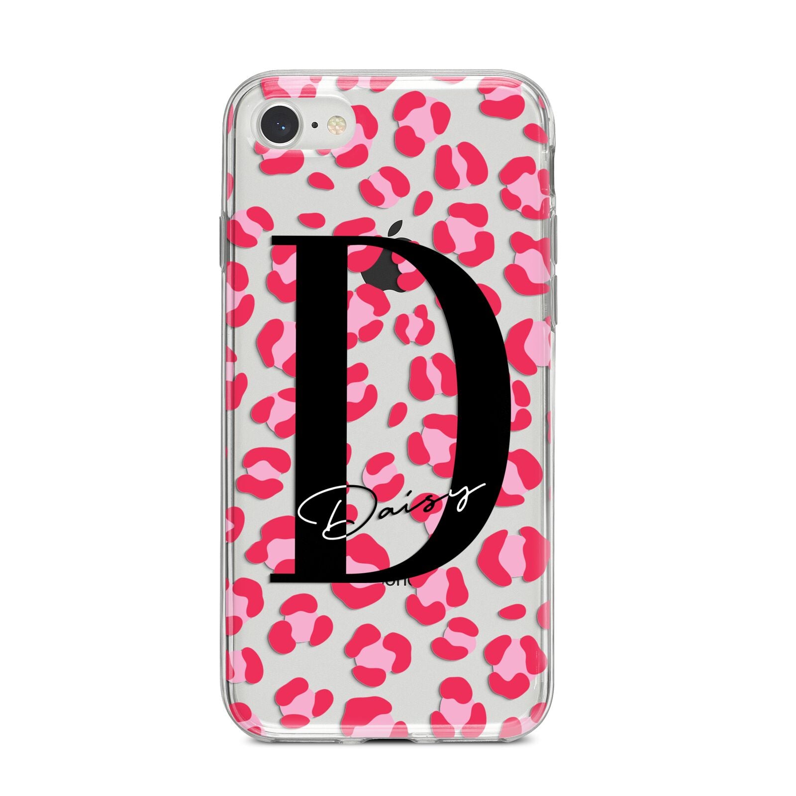 Personalised Pink Clear Leopard Print iPhone 8 Bumper Case on Silver iPhone