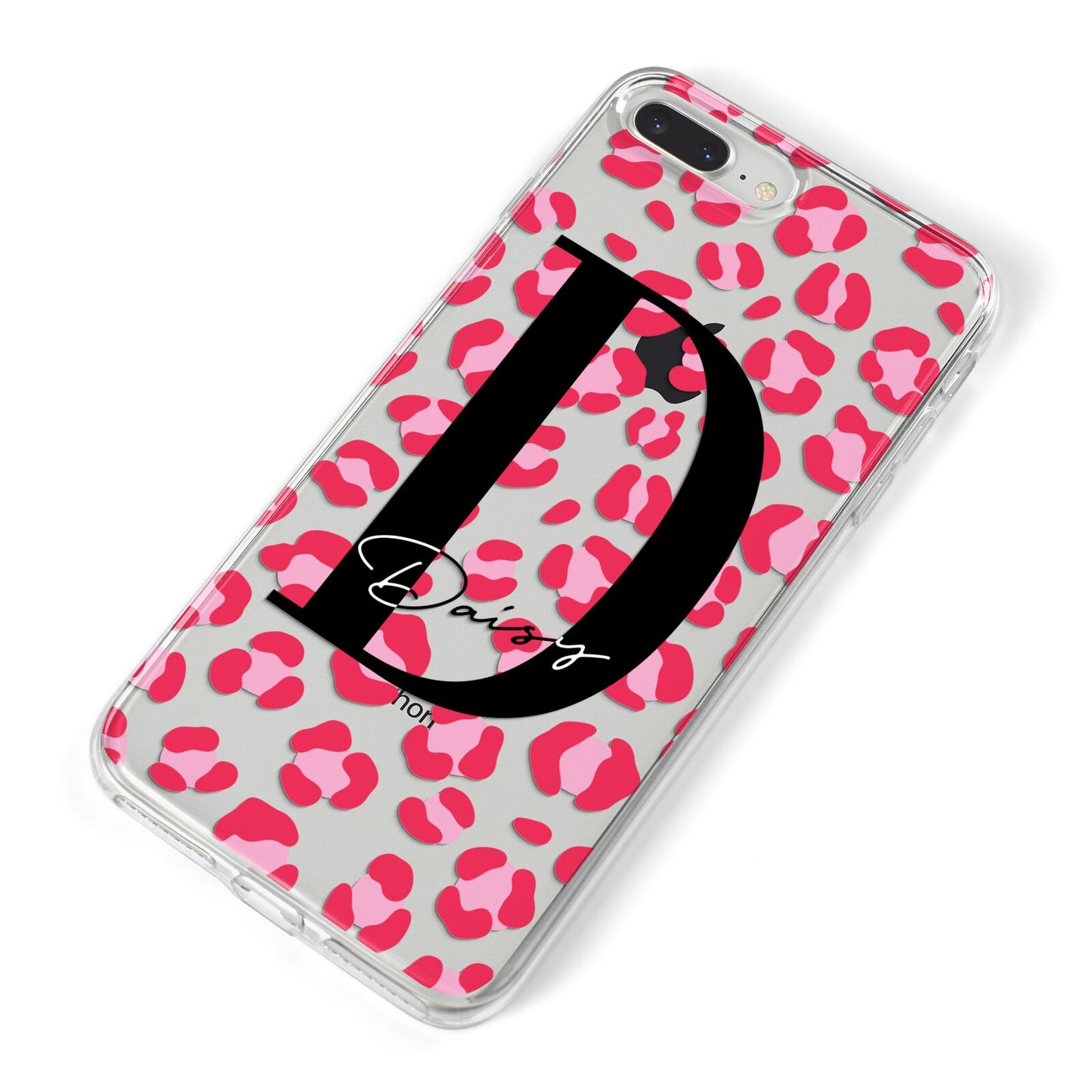 Personalised Pink Clear Leopard Print iPhone 8 Plus Bumper Case on Silver iPhone Alternative Image