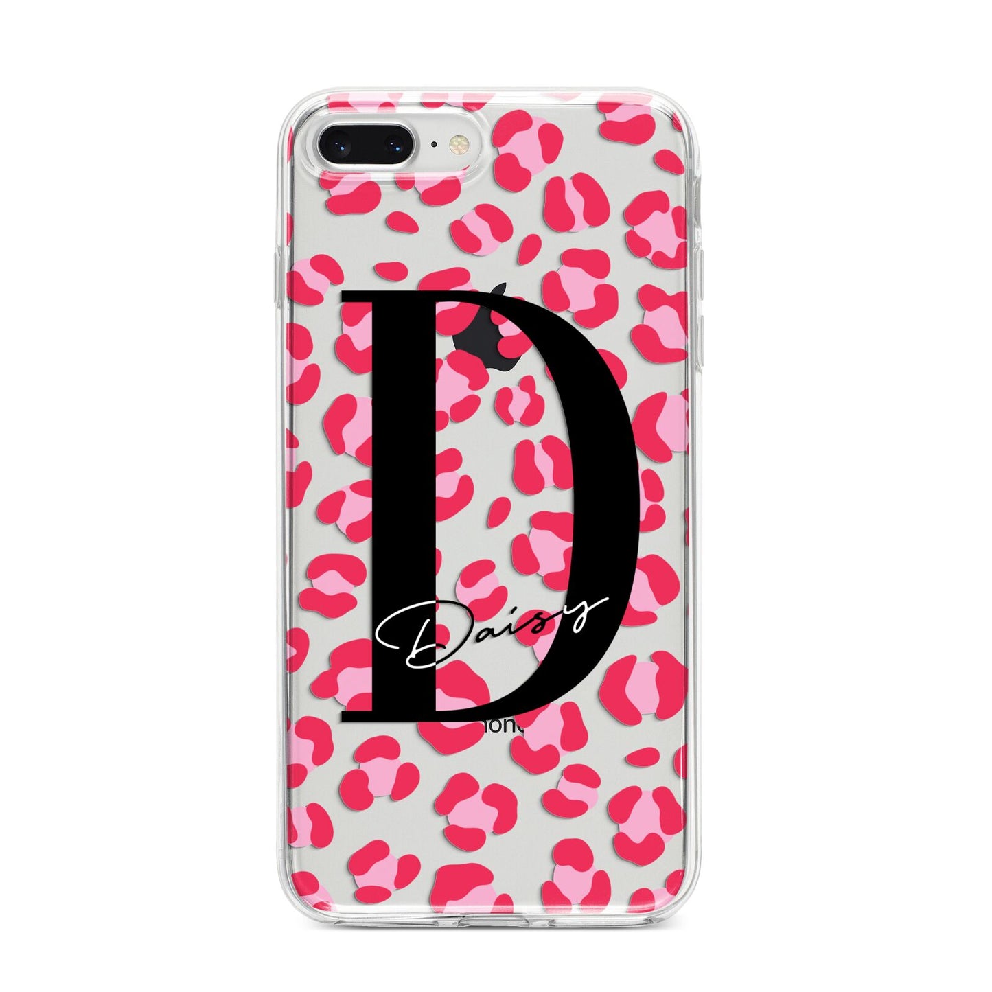 Personalised Pink Clear Leopard Print iPhone 8 Plus Bumper Case on Silver iPhone