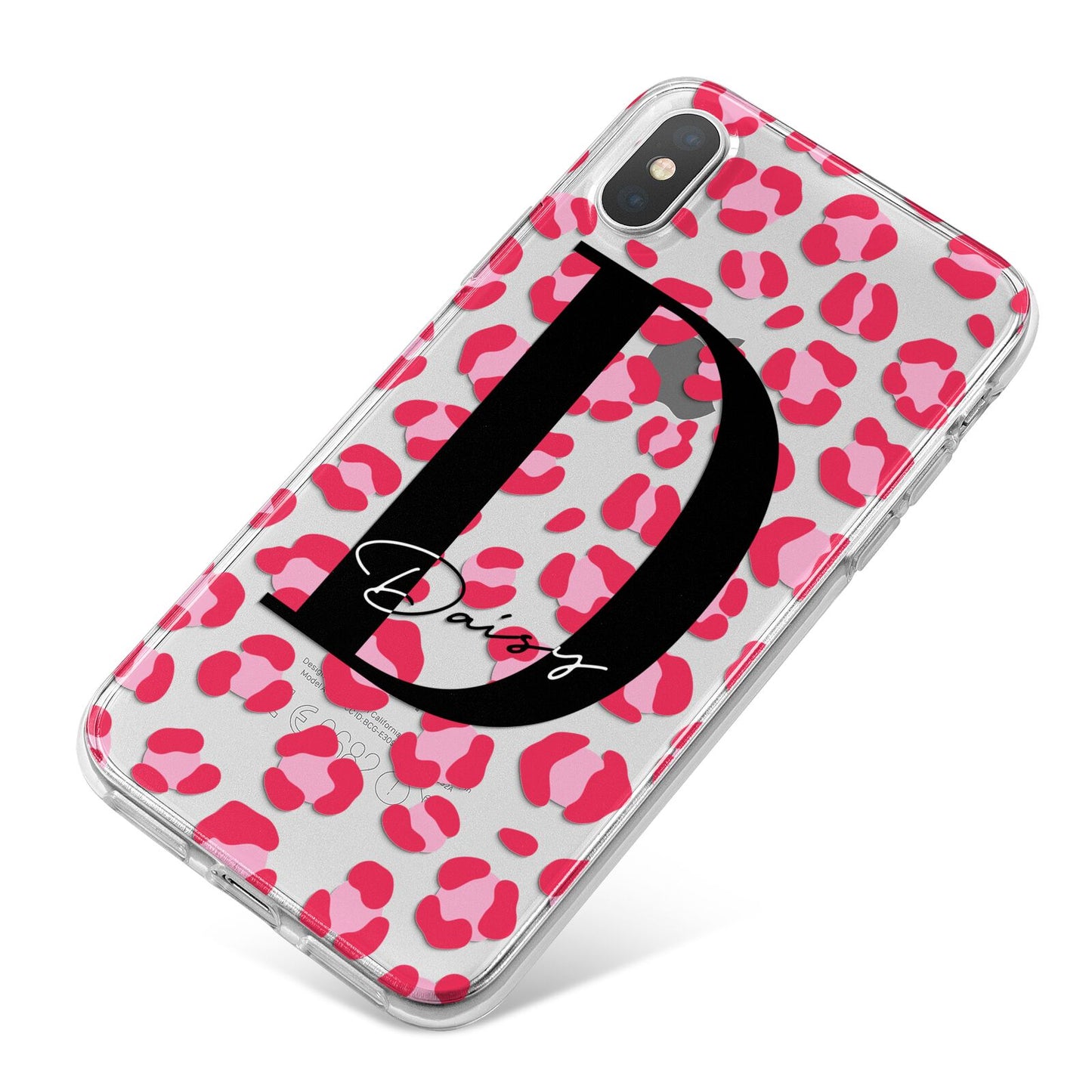 Personalised Pink Clear Leopard Print iPhone X Bumper Case on Silver iPhone