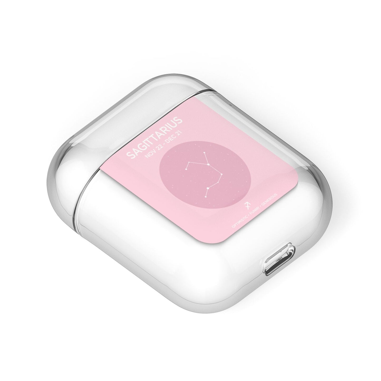 Personalised Pink Constellation Zodiac Sign AirPods Case Laid Flat