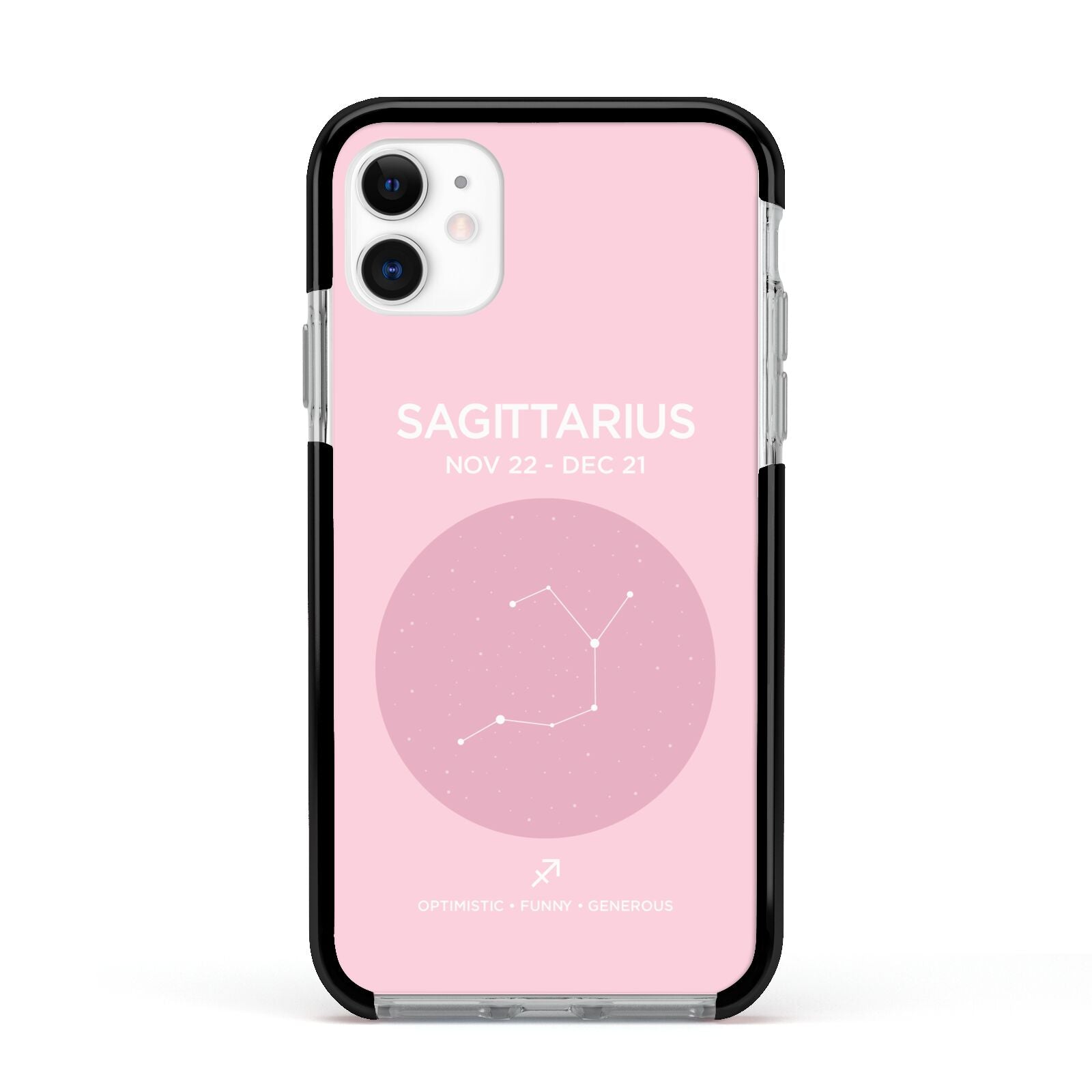 Personalised Pink Constellation Zodiac Sign Apple iPhone 11 in White with Black Impact Case
