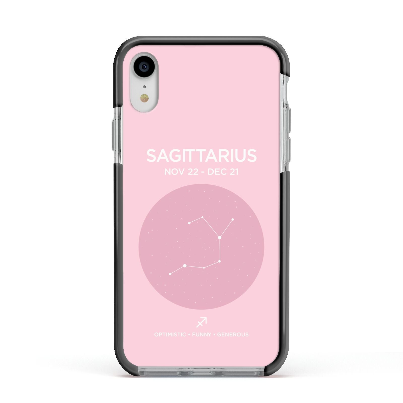 Personalised Pink Constellation Zodiac Sign Apple iPhone XR Impact Case Black Edge on Silver Phone