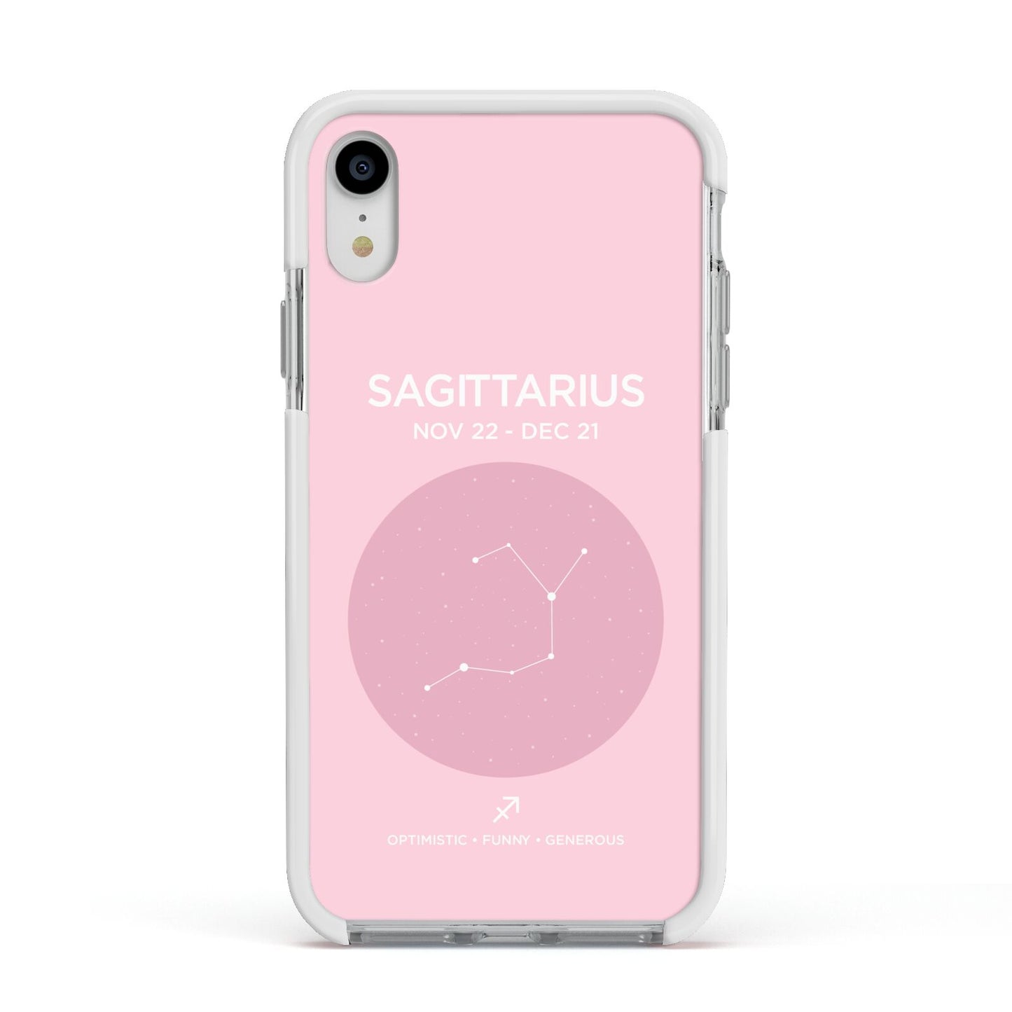 Personalised Pink Constellation Zodiac Sign Apple iPhone XR Impact Case White Edge on Silver Phone