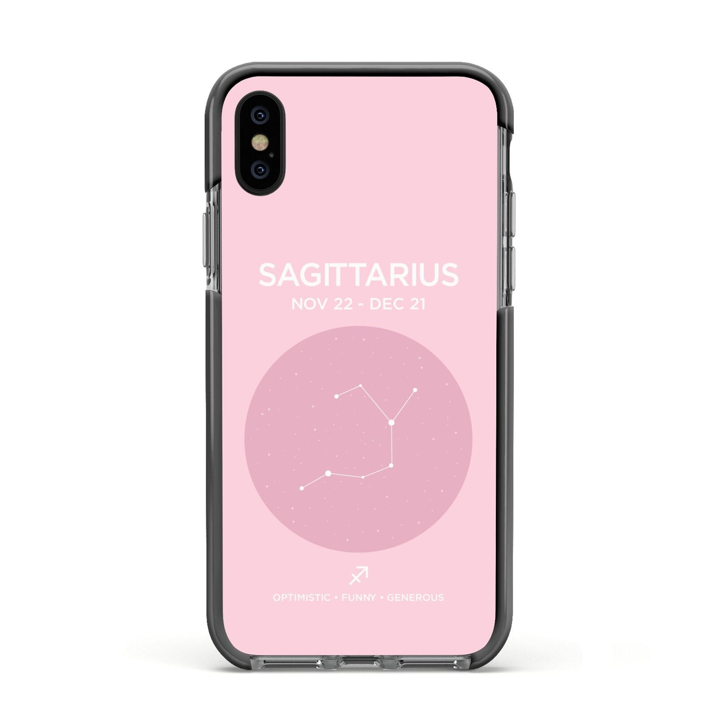 Personalised Pink Constellation Zodiac Sign Apple iPhone Xs Impact Case Black Edge on Black Phone