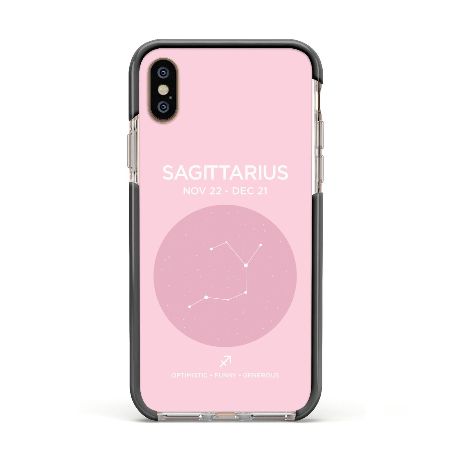 Personalised Pink Constellation Zodiac Sign Apple iPhone Xs Impact Case Black Edge on Gold Phone