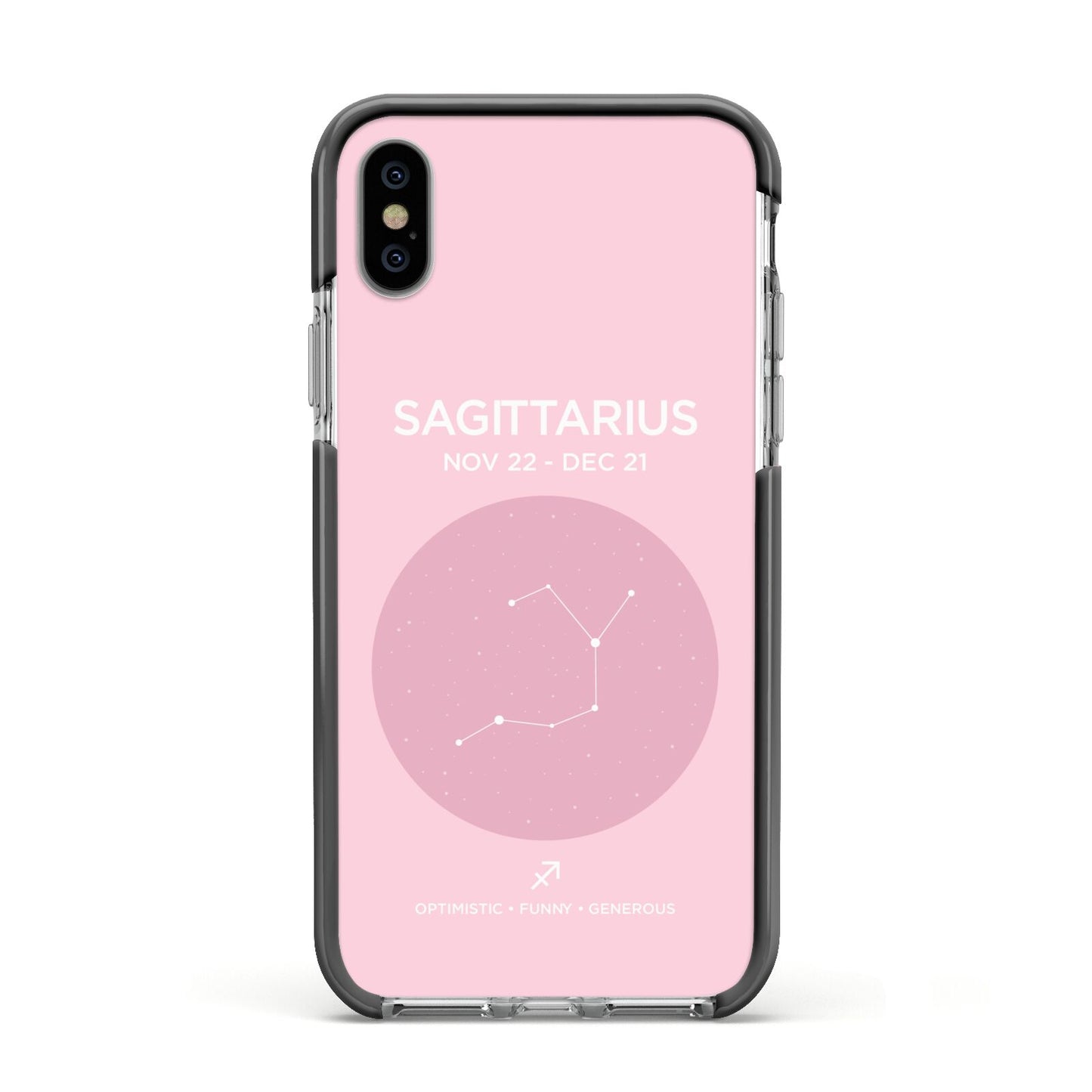 Personalised Pink Constellation Zodiac Sign Apple iPhone Xs Impact Case Black Edge on Silver Phone