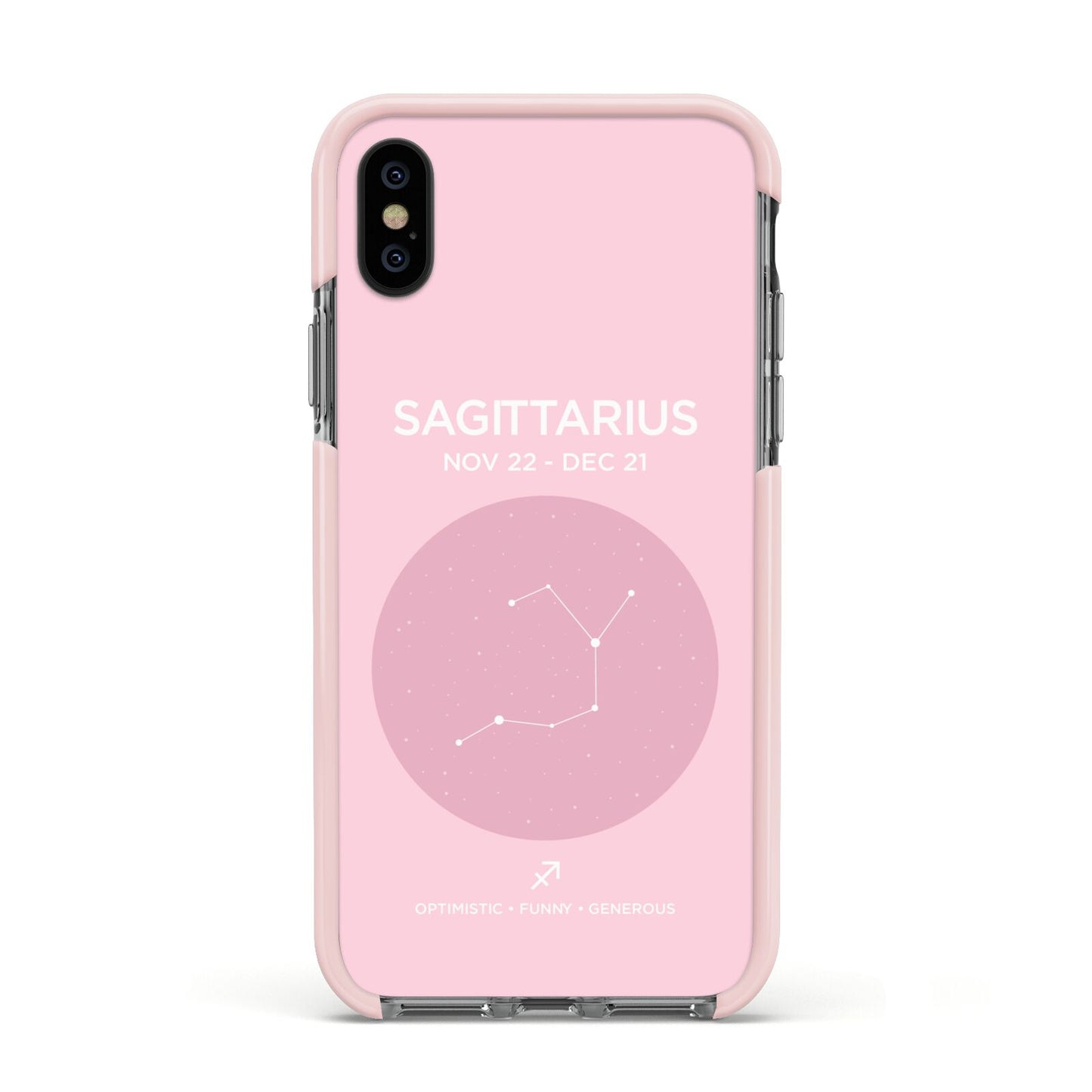 Personalised Pink Constellation Zodiac Sign Apple iPhone Xs Impact Case Pink Edge on Black Phone