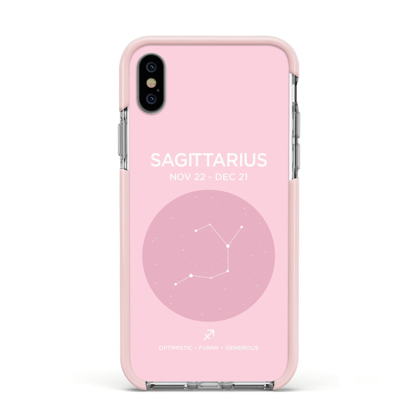 Personalised Pink Constellation Zodiac Sign Apple iPhone Xs Impact Case Pink Edge on Silver Phone