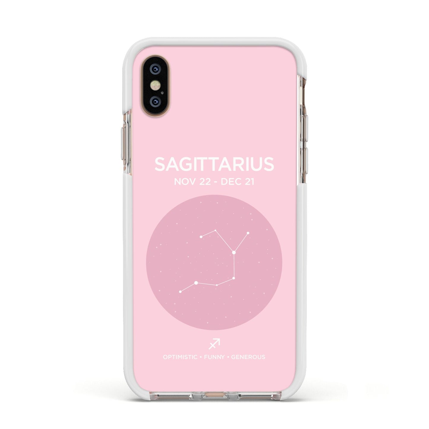 Personalised Pink Constellation Zodiac Sign Apple iPhone Xs Impact Case White Edge on Gold Phone