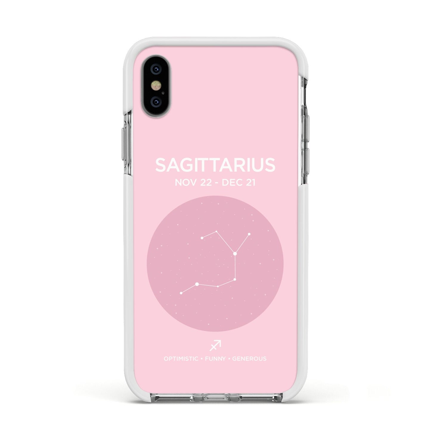 Personalised Pink Constellation Zodiac Sign Apple iPhone Xs Impact Case White Edge on Silver Phone