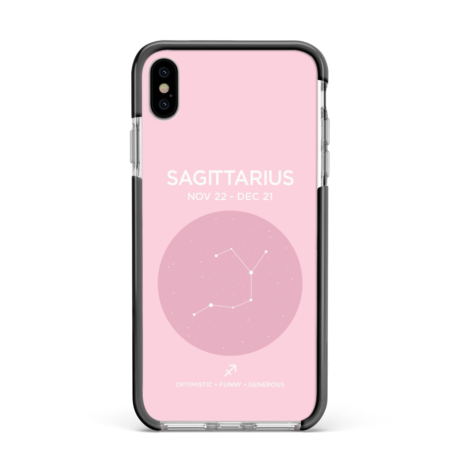 Personalised Pink Constellation Zodiac Sign Apple iPhone Xs Max Impact Case Black Edge on Silver Phone