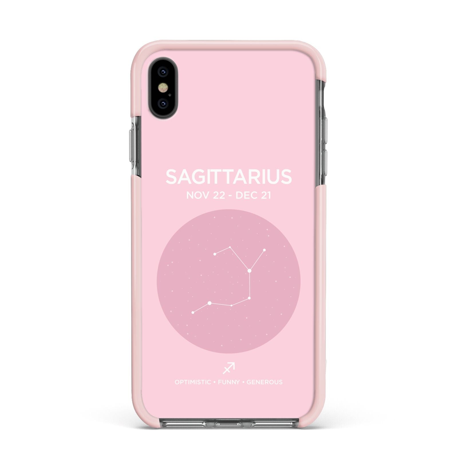 Personalised Pink Constellation Zodiac Sign Apple iPhone Xs Max Impact Case Pink Edge on Black Phone