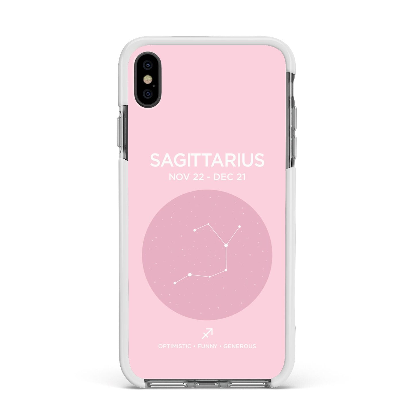 Personalised Pink Constellation Zodiac Sign Apple iPhone Xs Max Impact Case White Edge on Black Phone