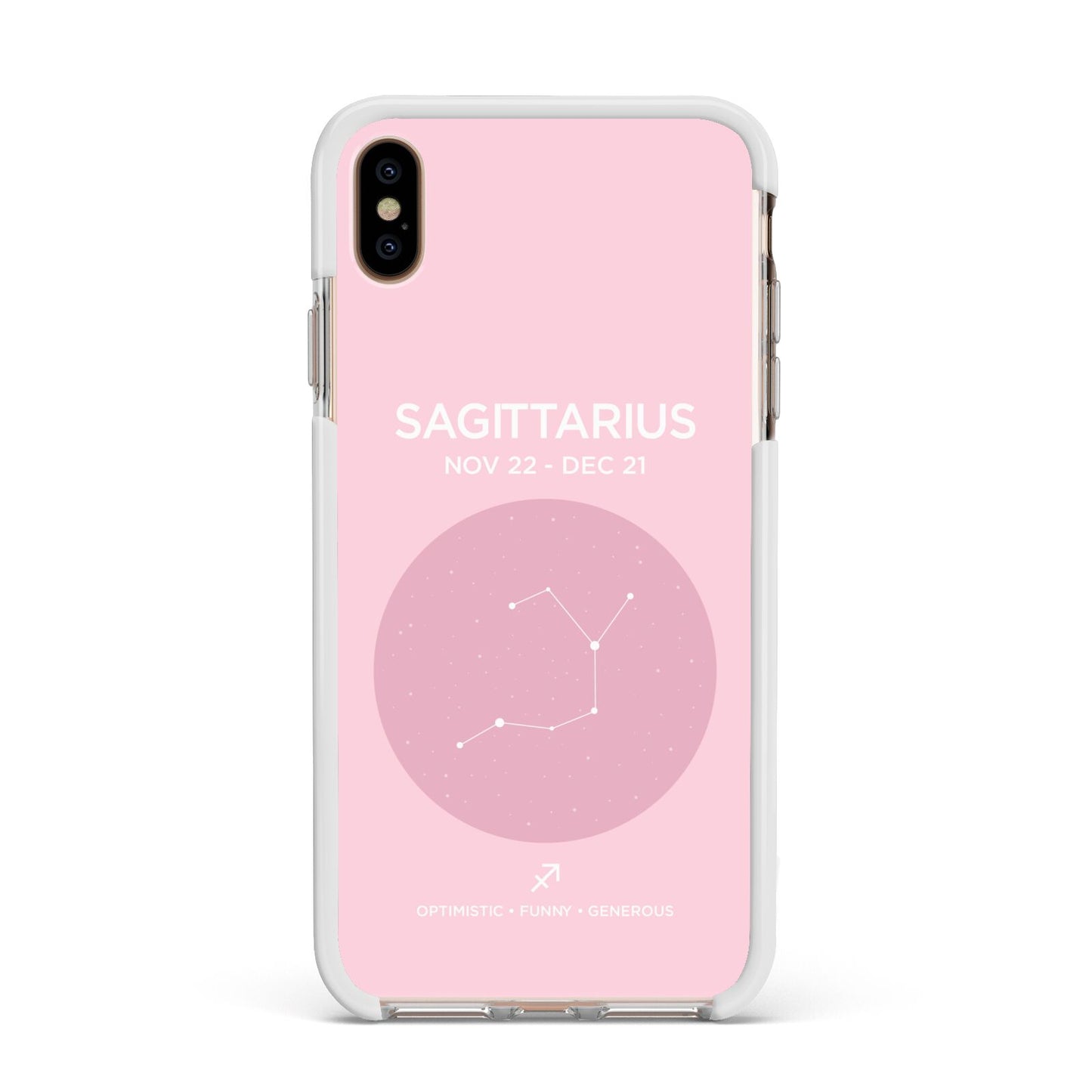 Personalised Pink Constellation Zodiac Sign Apple iPhone Xs Max Impact Case White Edge on Gold Phone